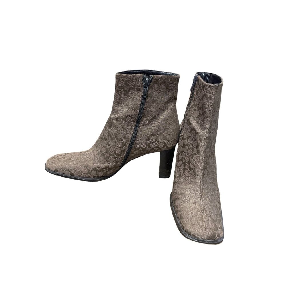 Coach Brianna womans 3" block heel canvas monogram ankle boots sz 7.5B SKU 9824 - Picture 2 of 16
